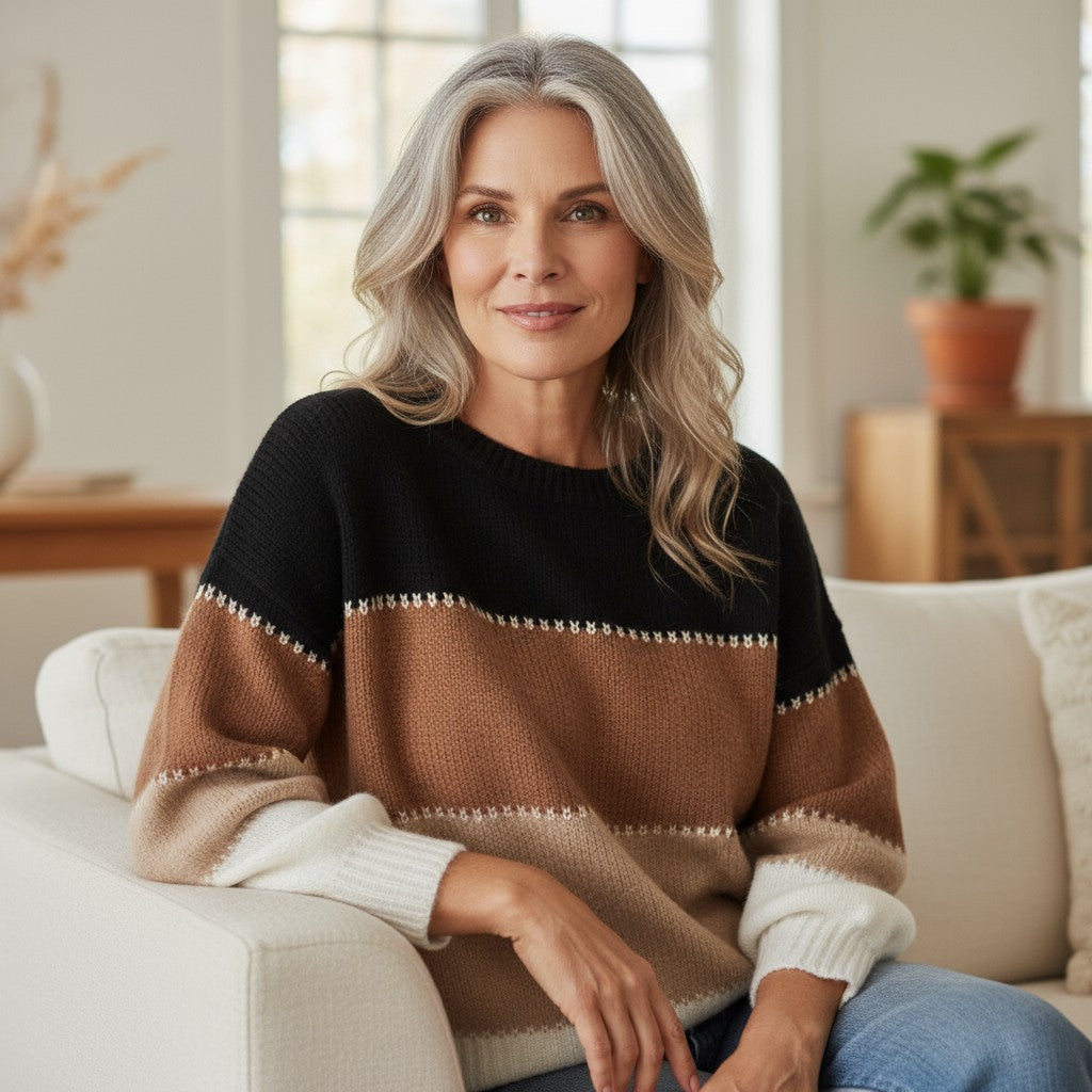 Gestreifter Damenpullover mit lockerer Passform