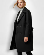 Knielanger Mantel für Damen mit Reverskragen und vier schwarzen Knöpfen