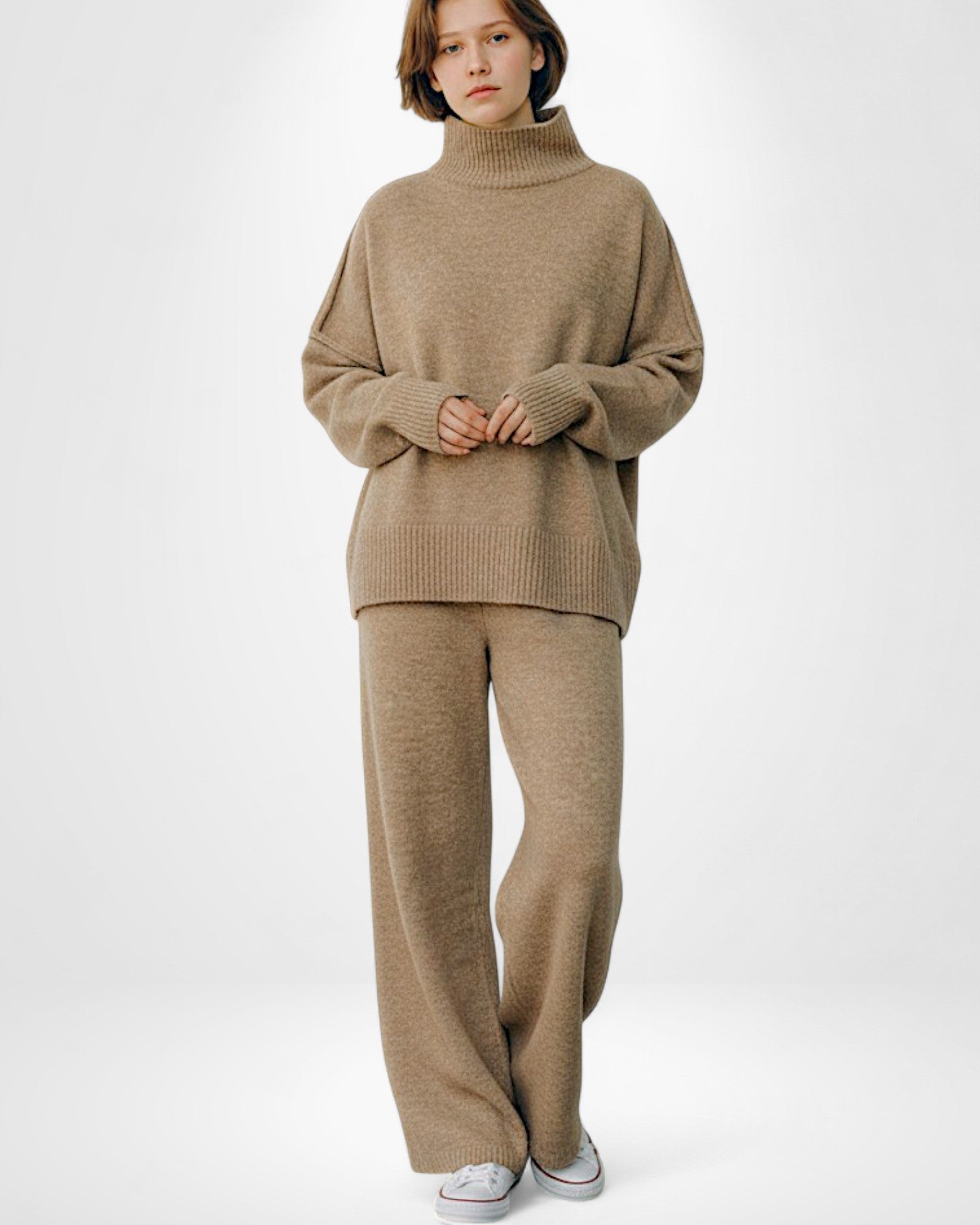 Einfarbiges Roolkragenpullover Strickset für Damen