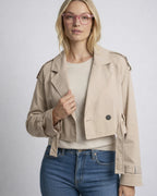 Klassischer kurzer Trenchcoat für Damen mit zweireihigem Design