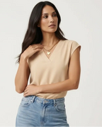 Blusentop für Damen mit V-Ausschnitt und kurzen Ärmeln in unifarbenem Design