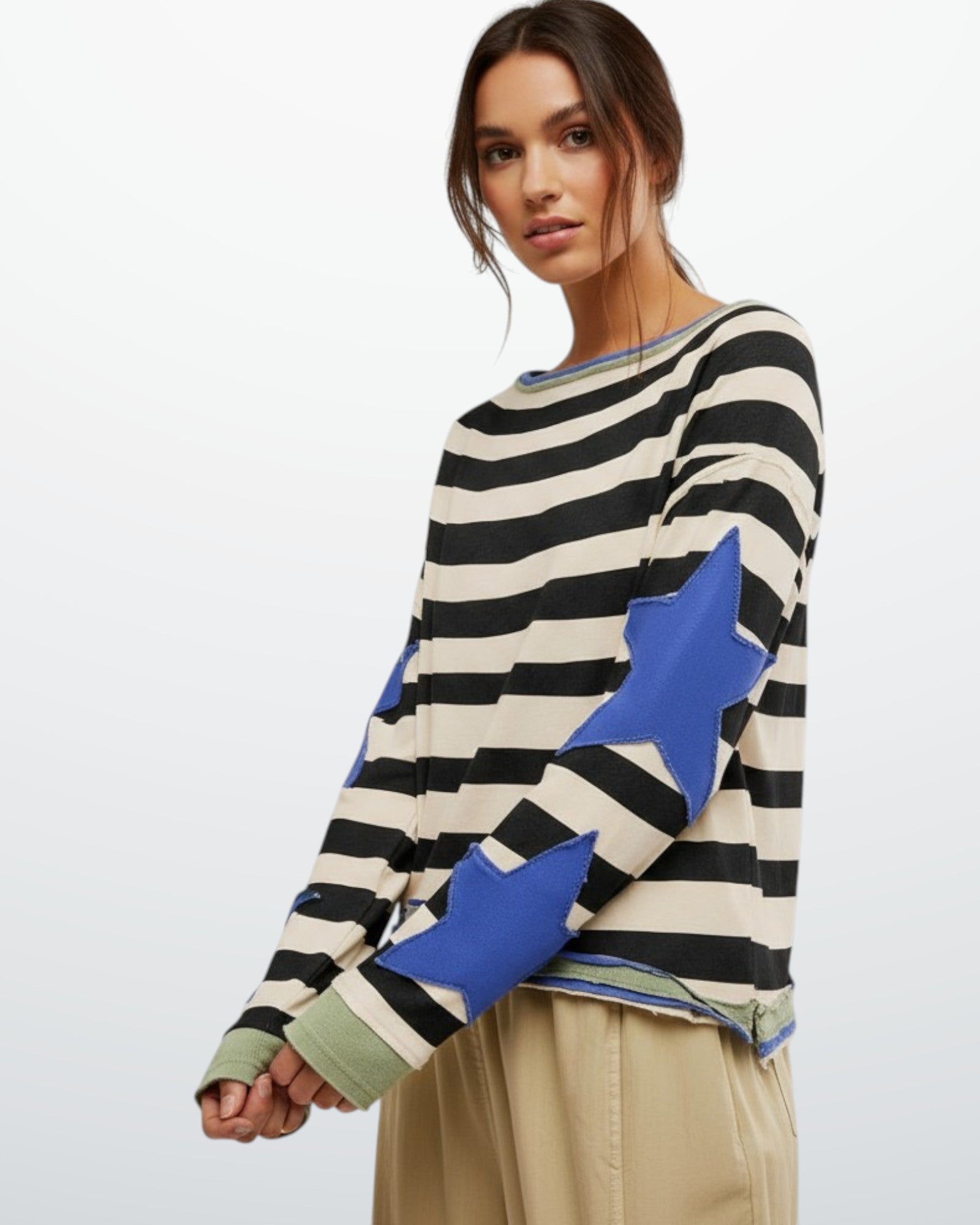 Buntes Langarm-Sweatshirt für Damen mit Applikationen