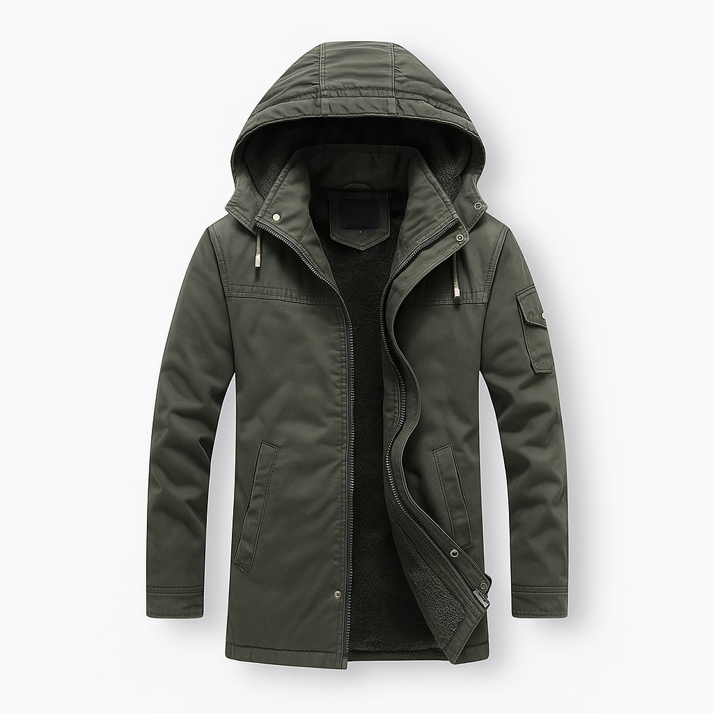 Warme Winterjacke für Herren aus robustem Obermaterial mit gefütterter Kapuze