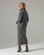 Ärmelloses Maxi Strickkleid mit Cropped Rollkragenpullover | Strickset für Damen