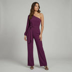 Eleganter Damen Jumpsuit im One Shoulder Schnitt mit Bindegürtel und weitem Bein