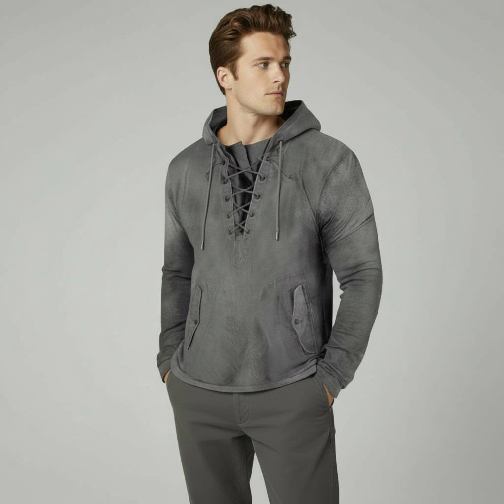 Langarmshirt für Herren mit Schnürung im Vintage-Look