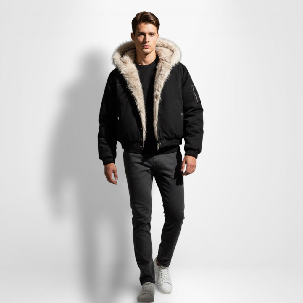 Unisex Kurzjacke mit Kunstfellkragen und elastischem Saum
