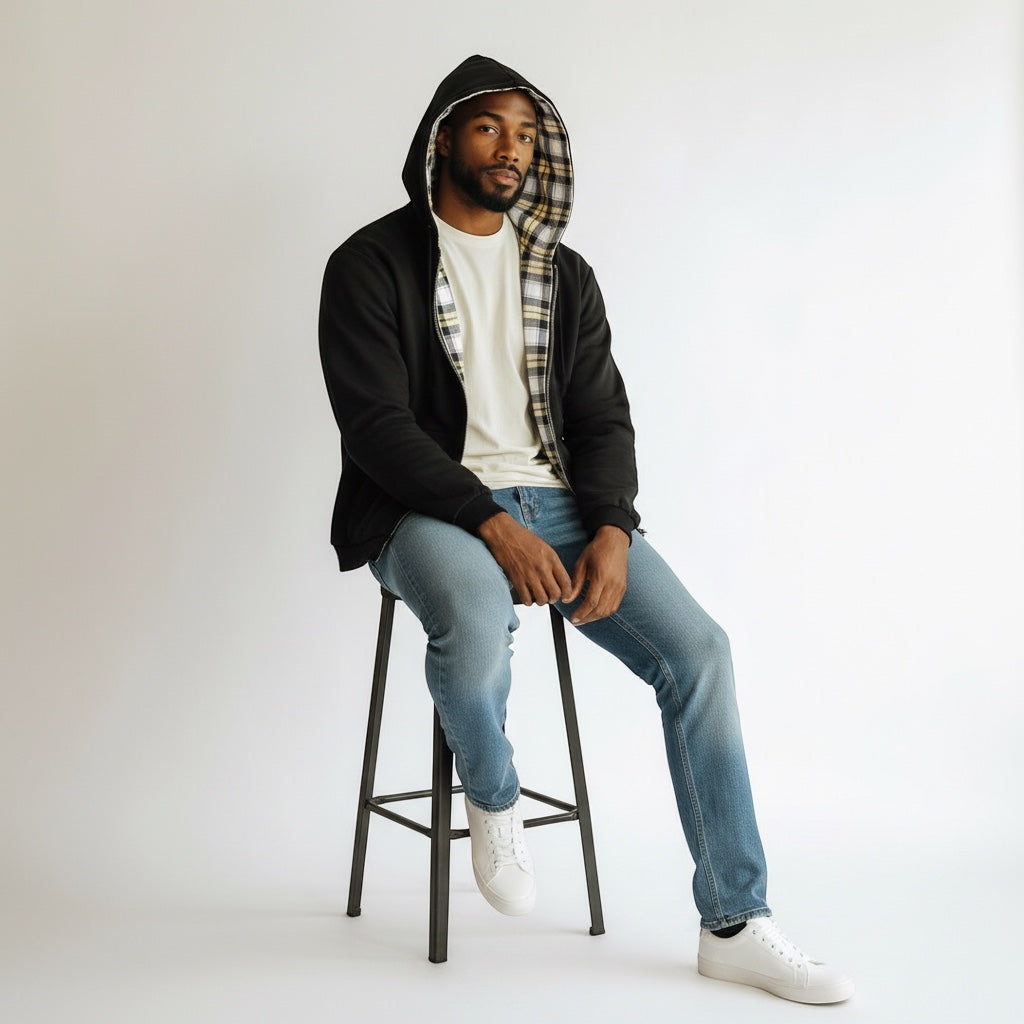 Oversized 2-in-1 Wende-Hoodie mit Karoseite