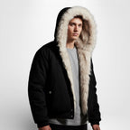 Unisex Kurzjacke mit Kunstfellkragen und elastischem Saum
