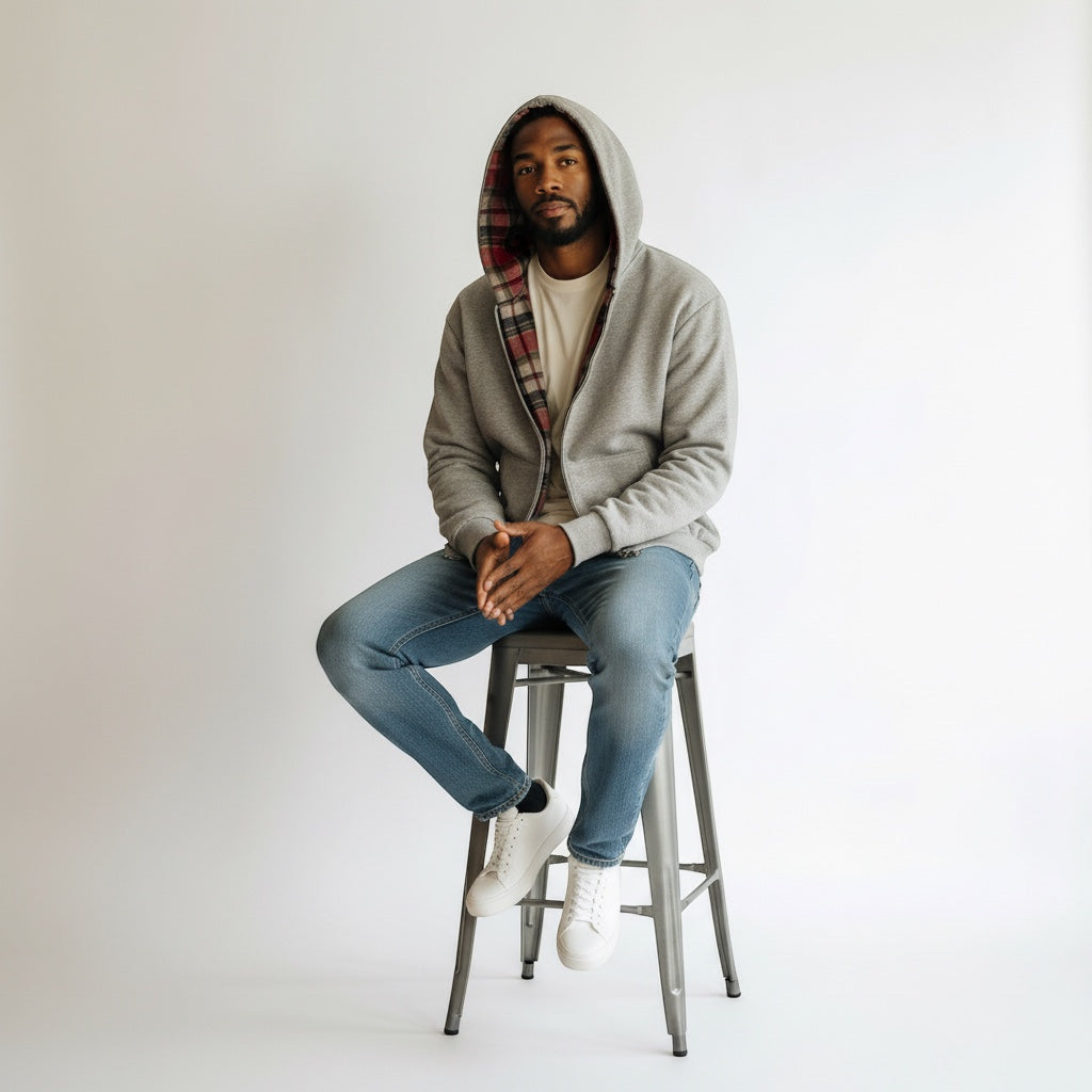 Oversized 2-in-1 Wende-Hoodie mit Karoseite