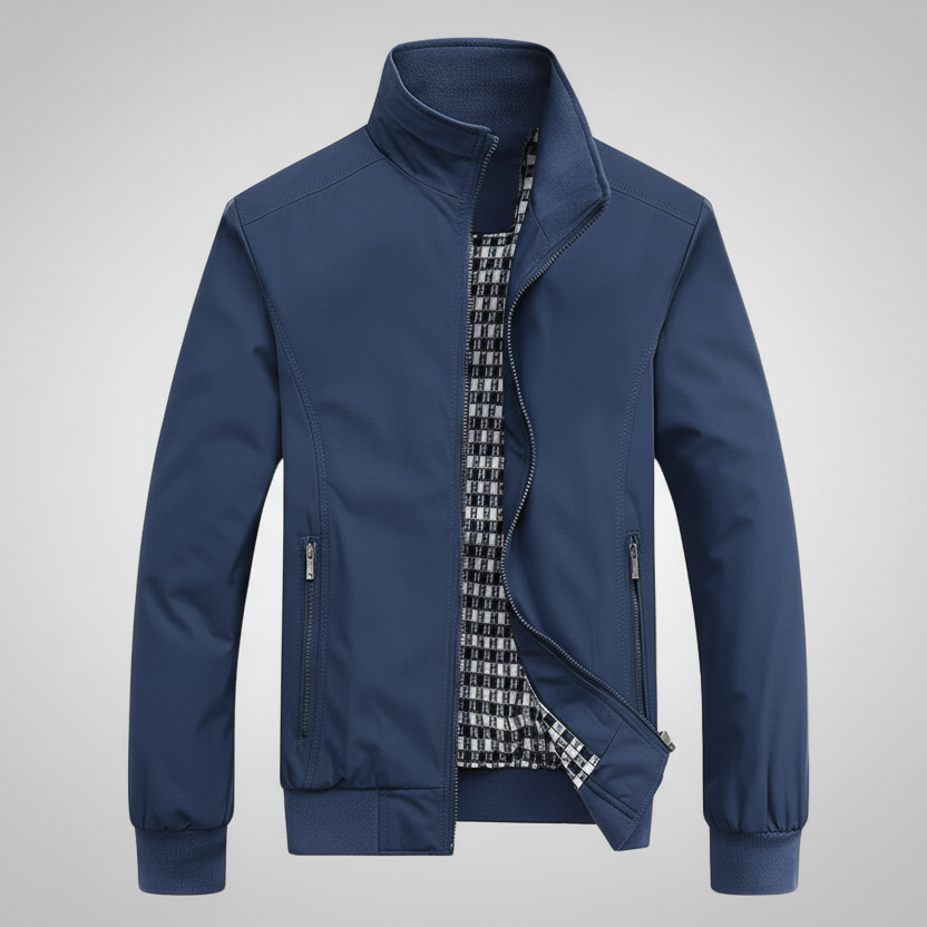 Leichte Blouson Jacke für Herren mit hohem Kragen und gestreiften Bündchen