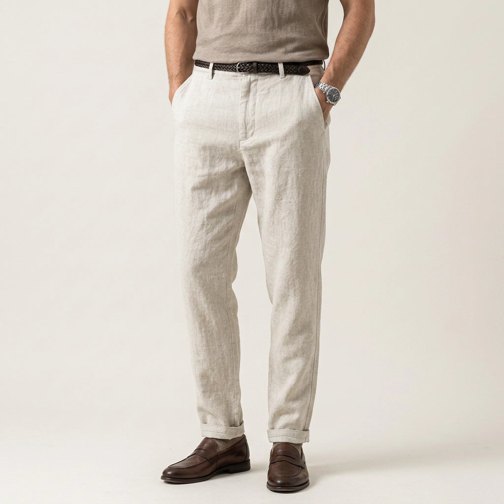 Edle Leinenhose für Herren im Barrel Fit für den Sommer Beige 7