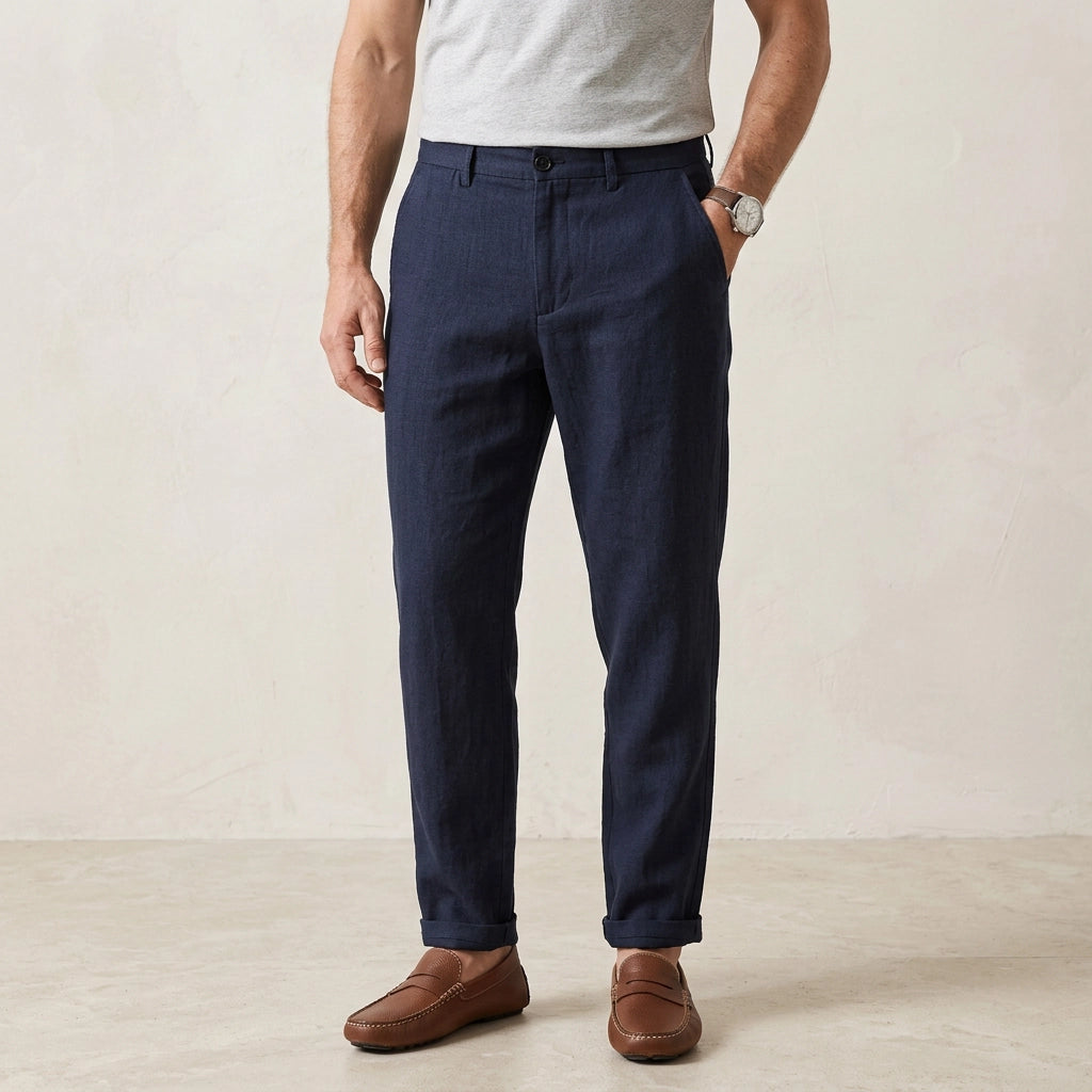 Edle Leinenhose für Herren im Barrel Fit für den Sommer Dunkelblau 8