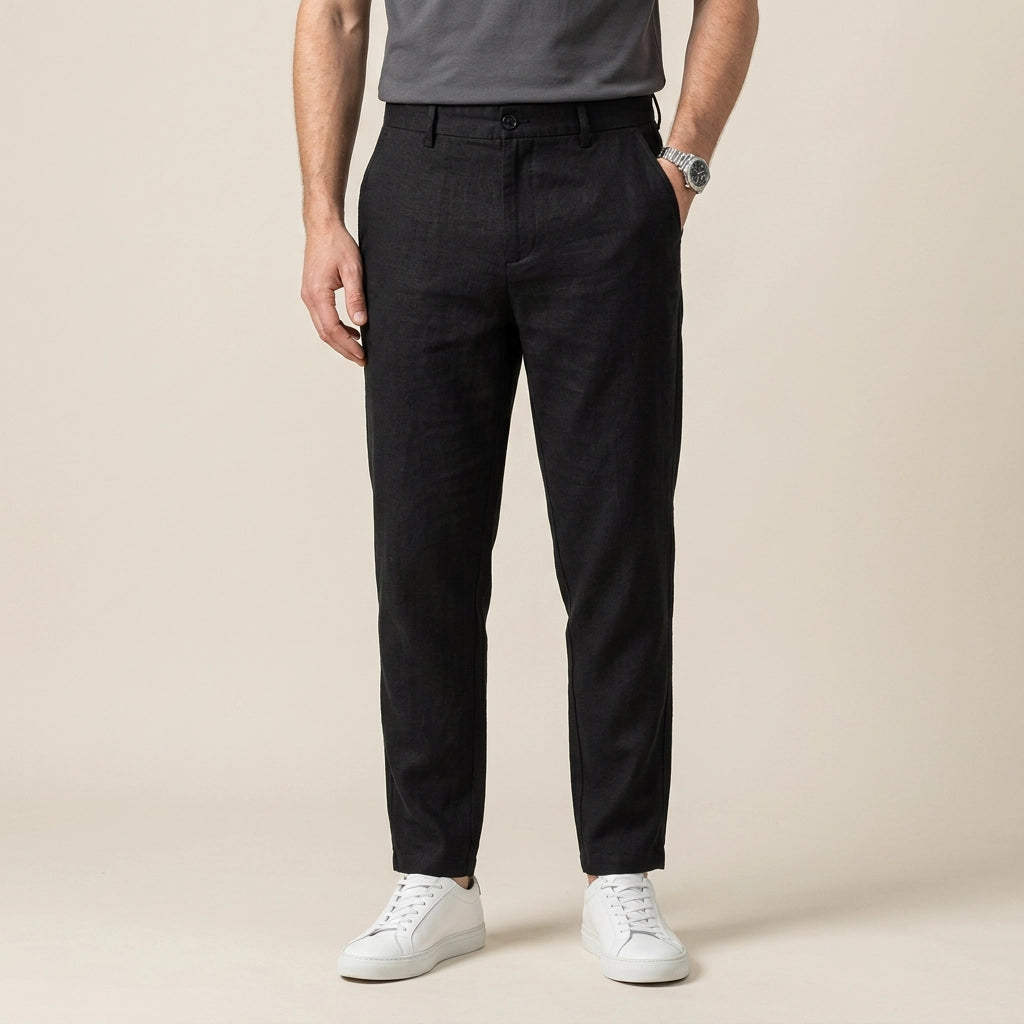 Edle Leinenhose für Herren im Barrel Fit für den Sommer Schwarz 9