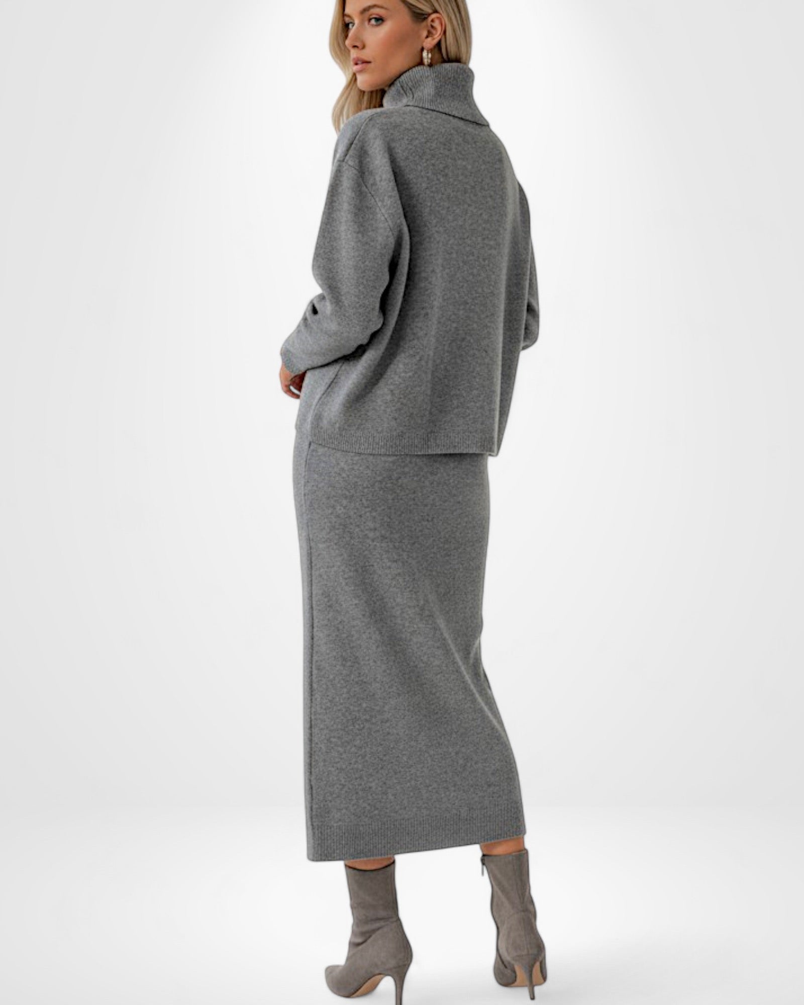 Ärmelloses Maxi Strickkleid mit Cropped Rollkragenpullover | Strickset für Damen