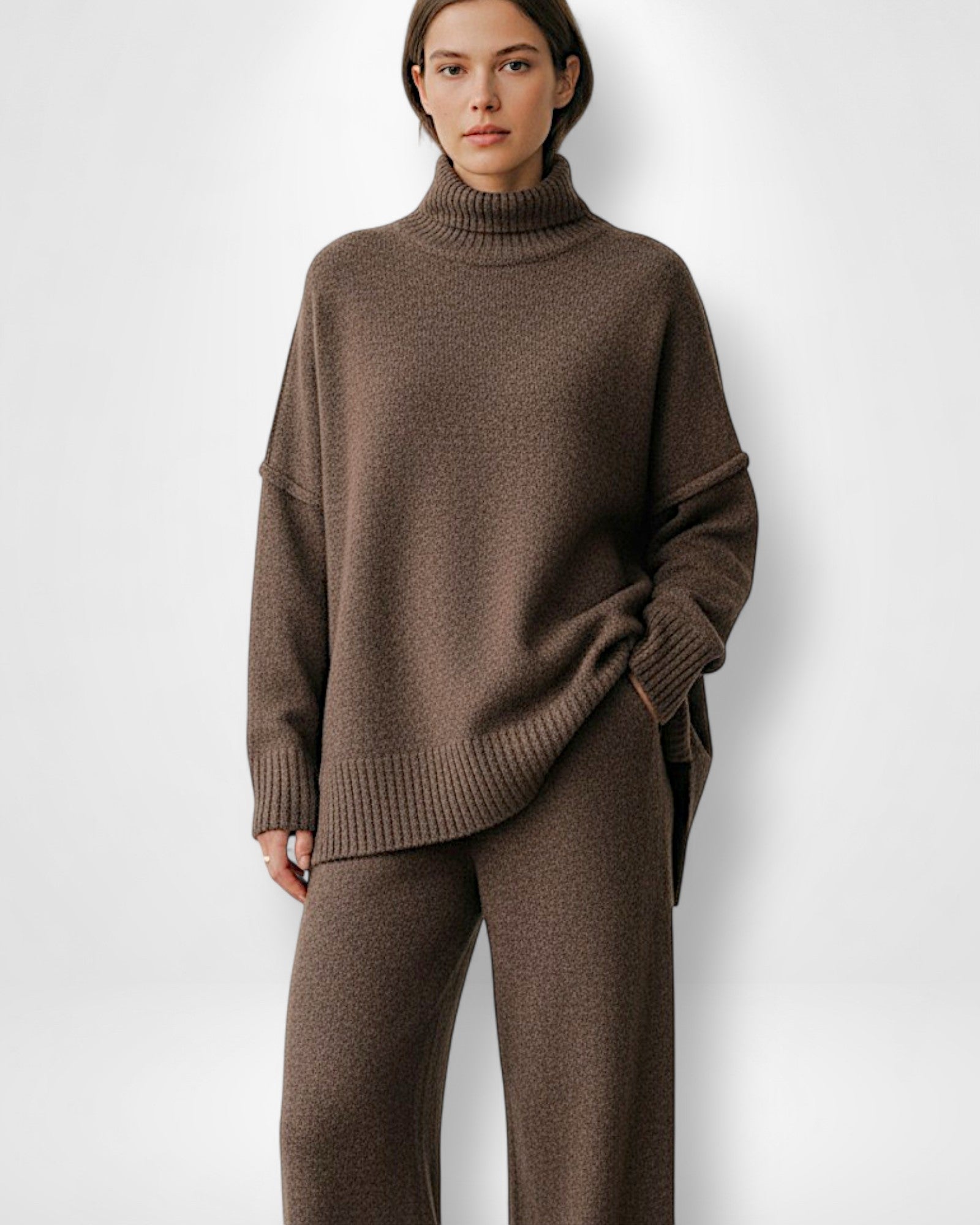 Einfarbiges Roolkragenpullover Strickset für Damen