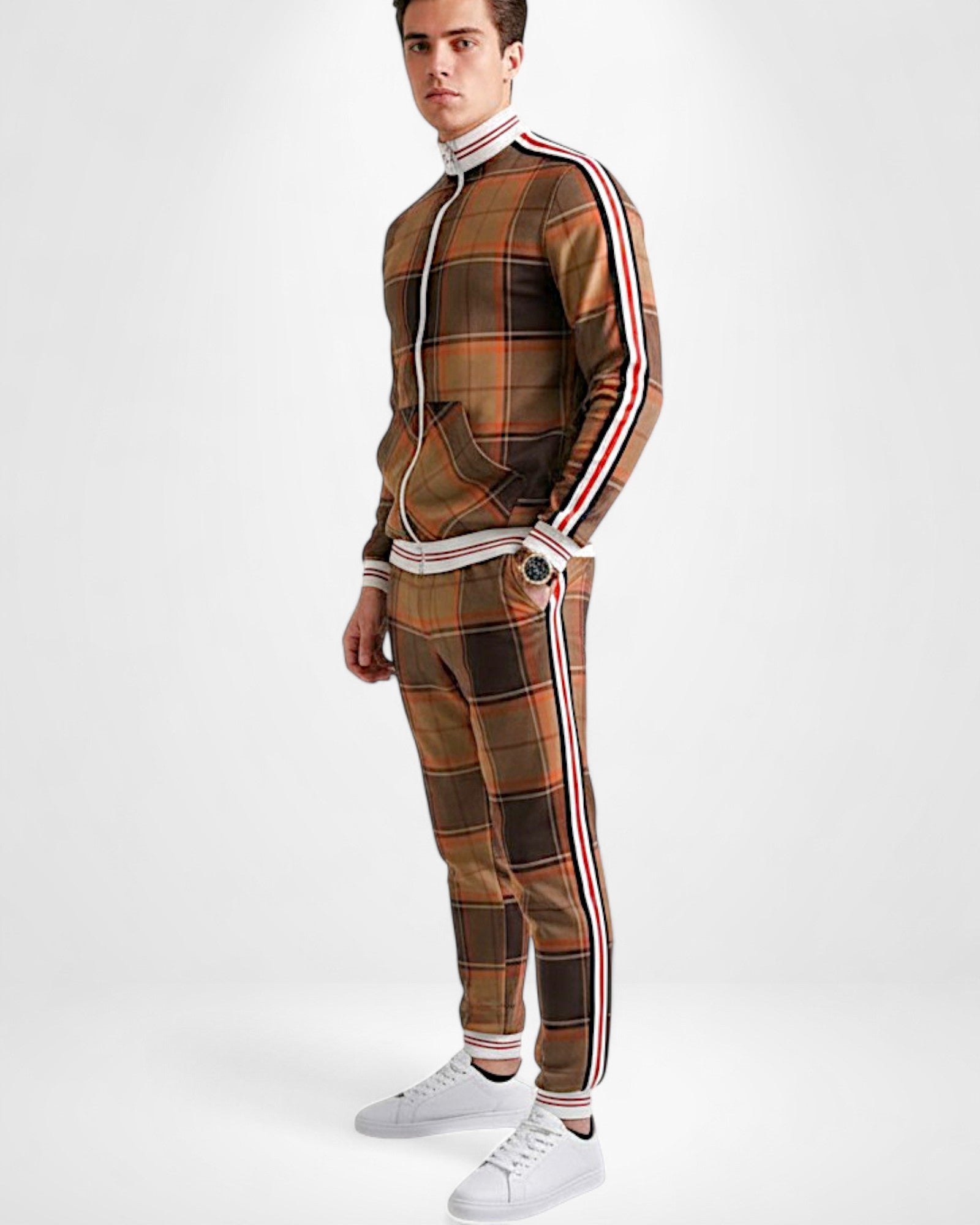 Trainingsanzug für Herren mit hohem Kragen und Rippbündchen