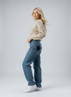 Damen Jeans mit Stern-Patches in lockerer Passform