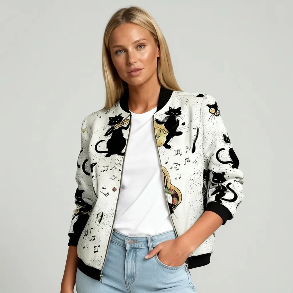 Leichte bunte Jacke für Damen mit Bündchen und Reißverschluss