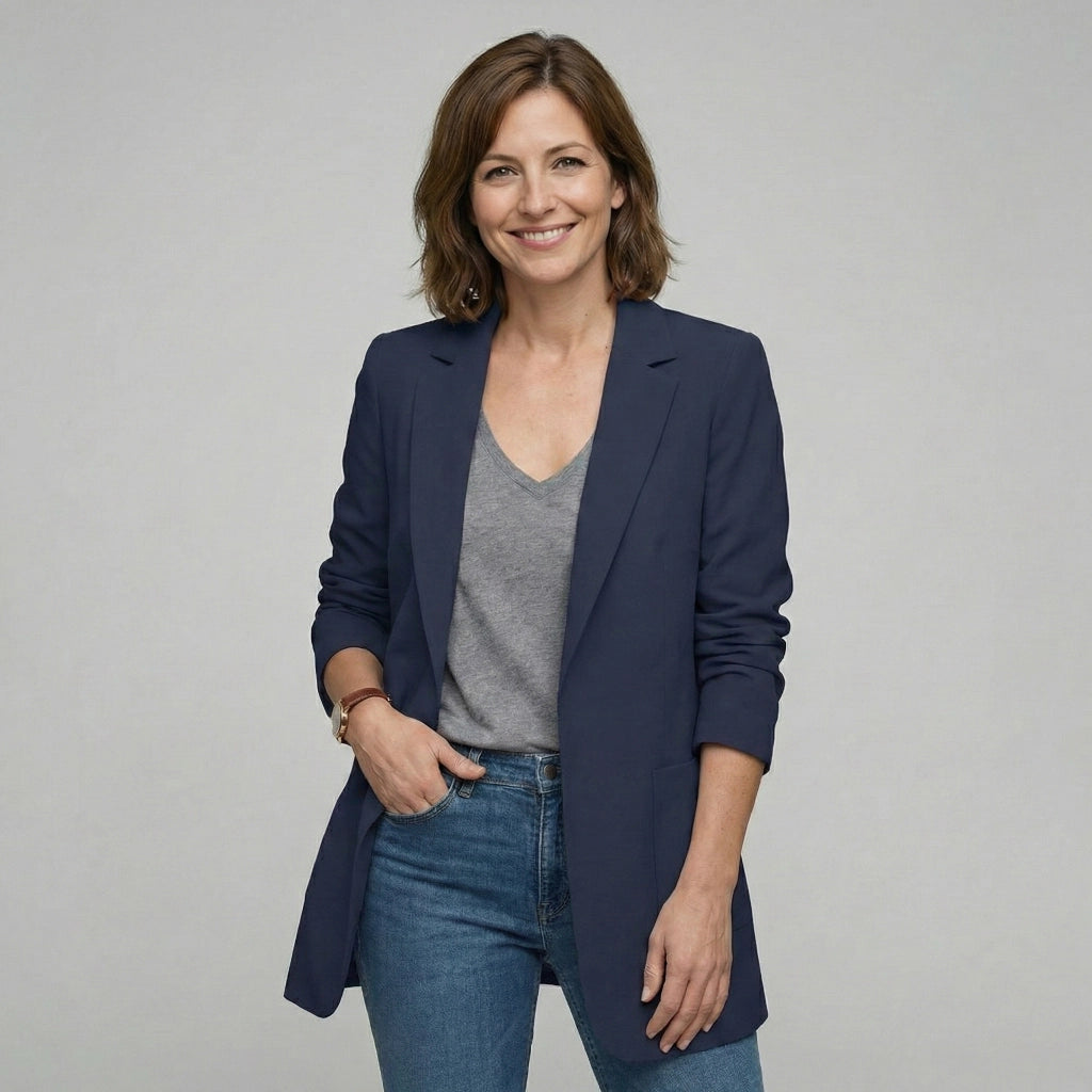 Oversize Longblazer für Damen mit großen Fronttaschen und Schulterpolstern