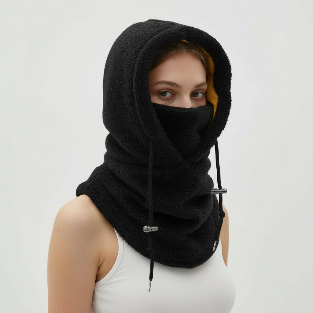 Winter Sturmhaube mit Kapuze und Nackenschutz aus Fleece