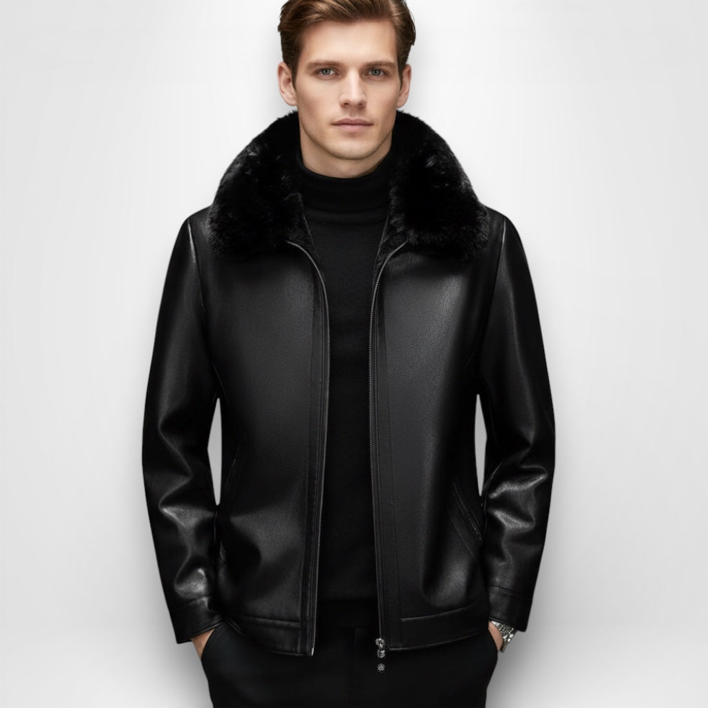 Gefütterte Jacke für Herren mit Coating und flauschigem Kragen