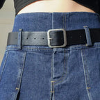 Faltenrock für Damen in A-Linie aus Jeans mit Gürtel Blau 5