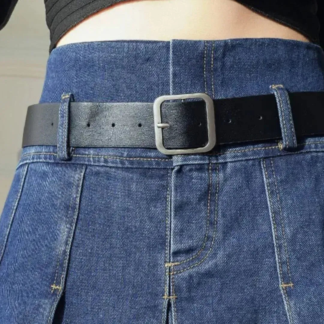 Faltenrock für Damen in A-Linie aus Jeans mit Gürtel Blau 5