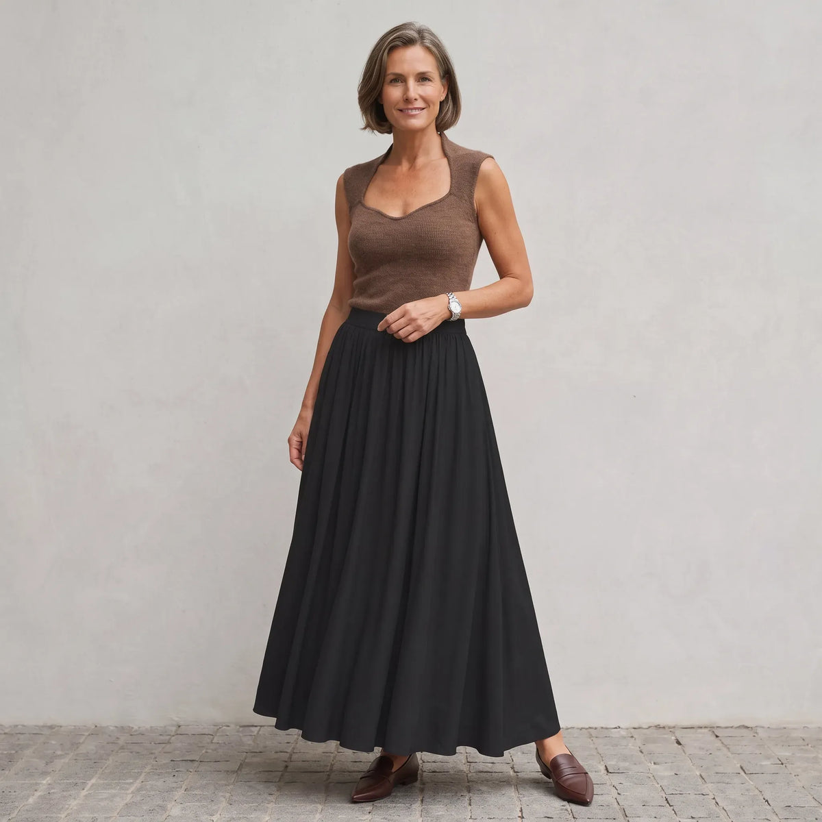 Faltenrock für Damen in ausgestellter Form aus Baumwolle im eleganten Stil Schwarz 5