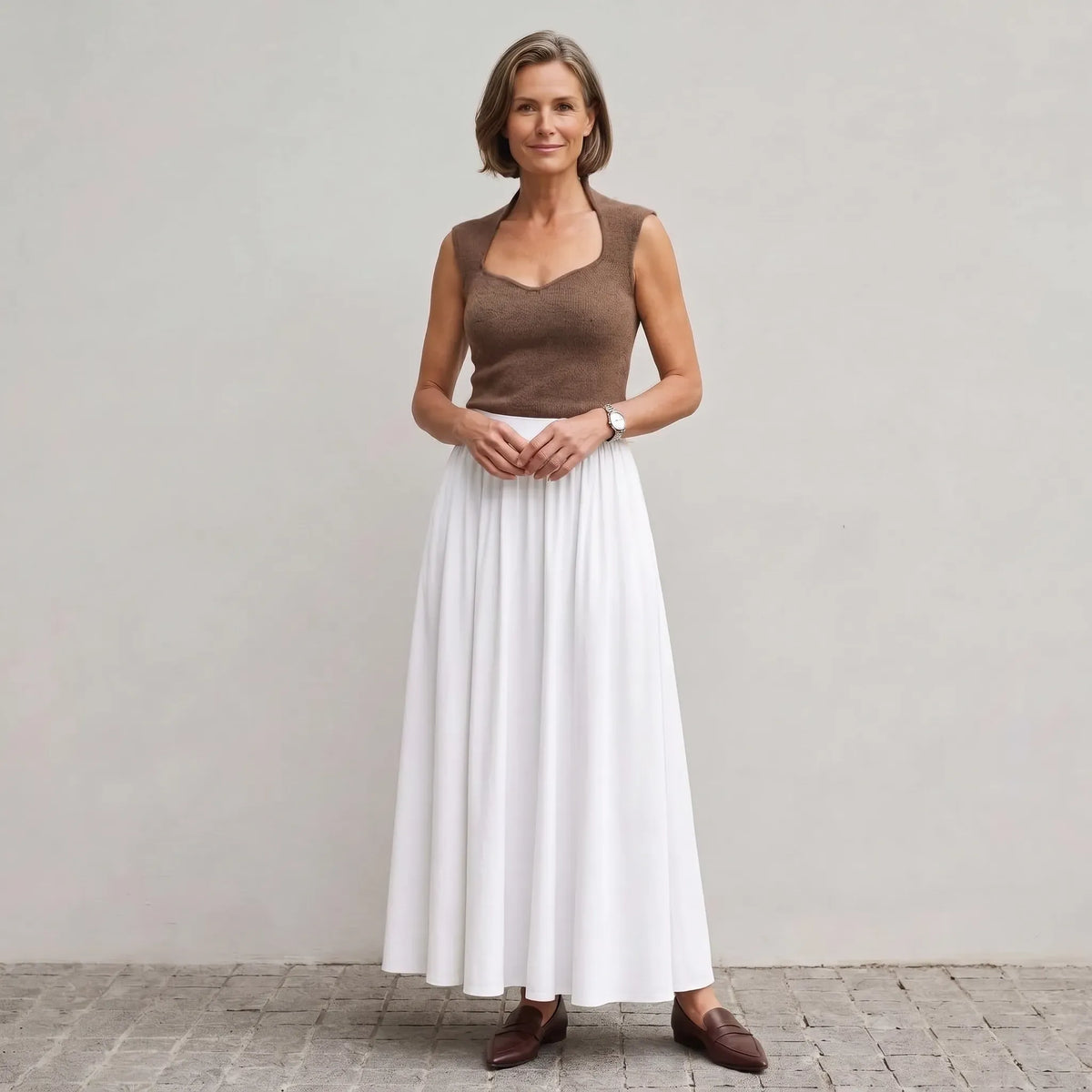 Faltenrock für Damen in ausgestellter Form aus Baumwolle im eleganten Stil Weiß 7