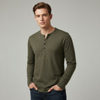 Langarmhemd für Herren ohne Kragen mit halber Knopfleiste