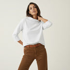 Bluse für Damen mit weitem Stehkragen in geradem Schnitt und 3/4-Ärmeln