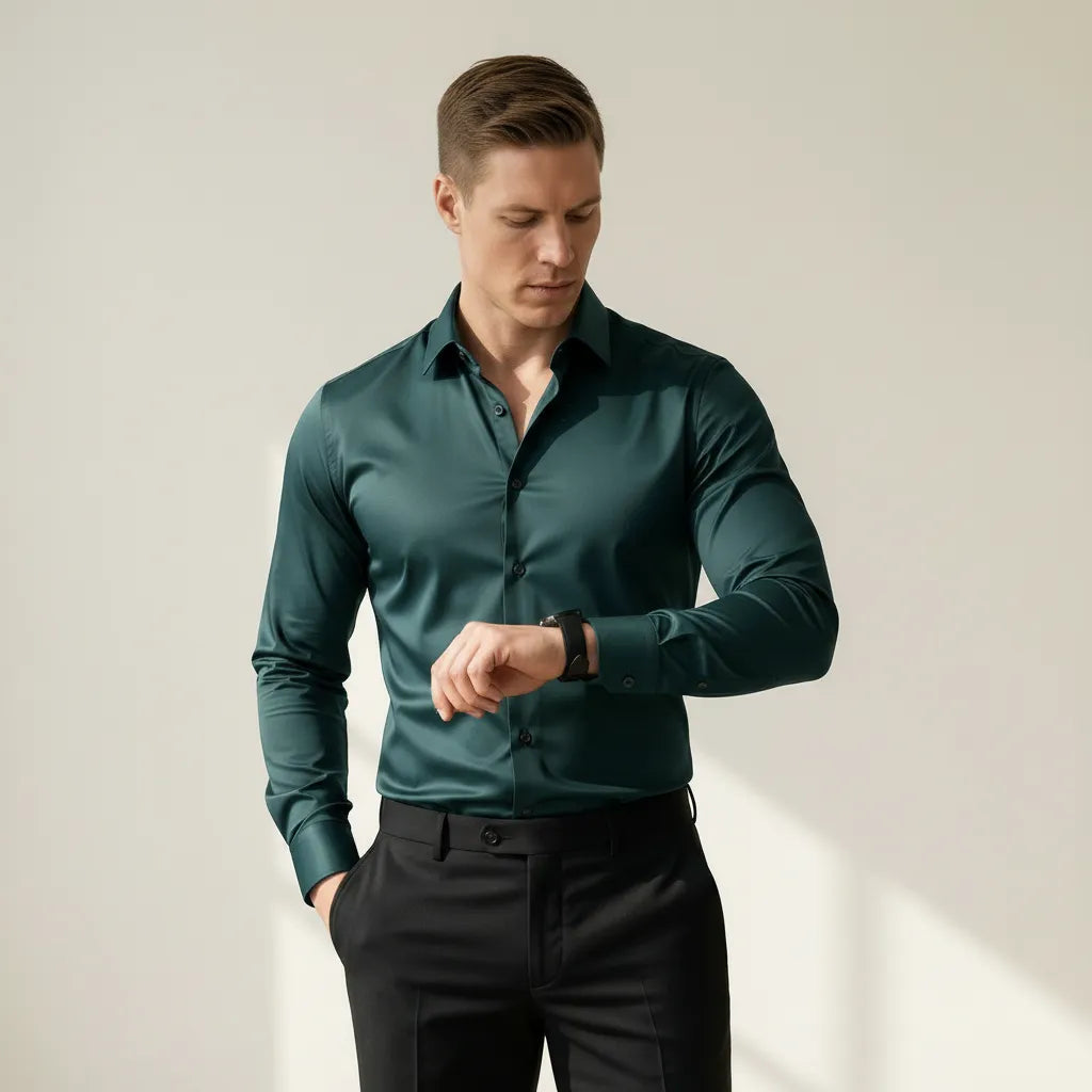 Bügelfreies Slim-Fit langarm Hemd für Herren mit Kragen in einfarbigem Design