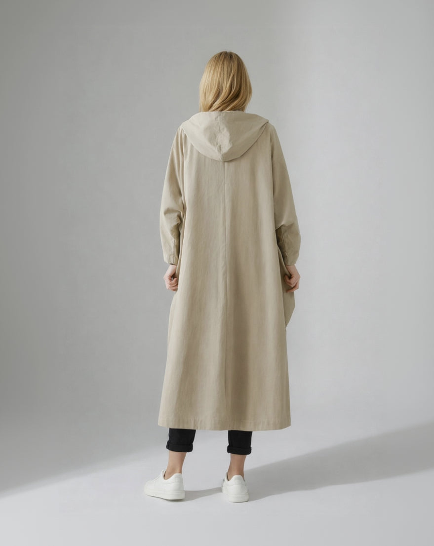 Langer Trenchcoat für Damen mit geradem Schnitt und großen Seitentaschen