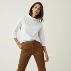 Bluse für Damen mit weitem Stehkragen in geradem Schnitt und 3/4-Ärmeln