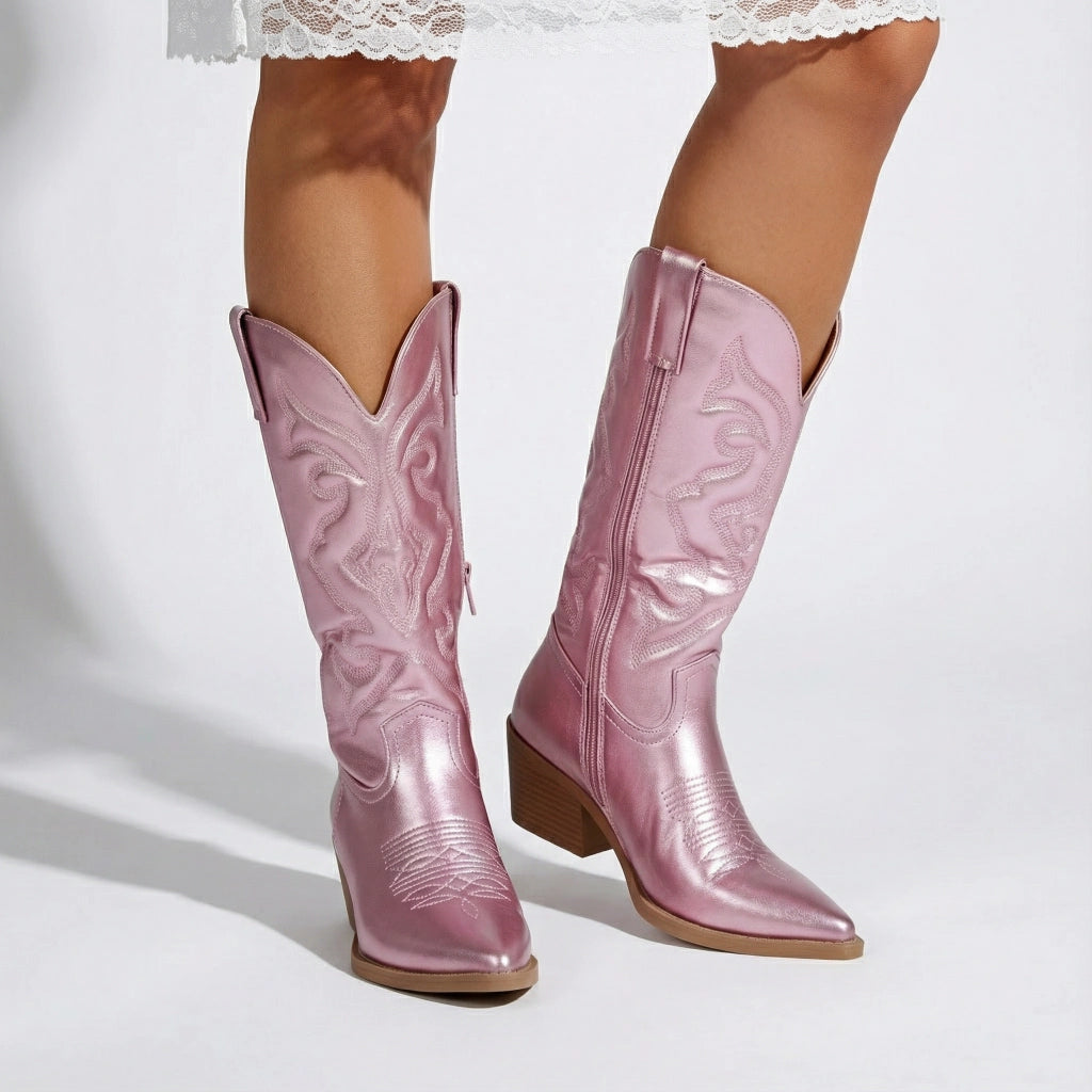 Metallische Cowboy-Stiefel für Damen im modernen Design
