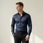 Bügelfreies Slim-Fit langarm Hemd für Herren mit Kragen in einfarbigem Design