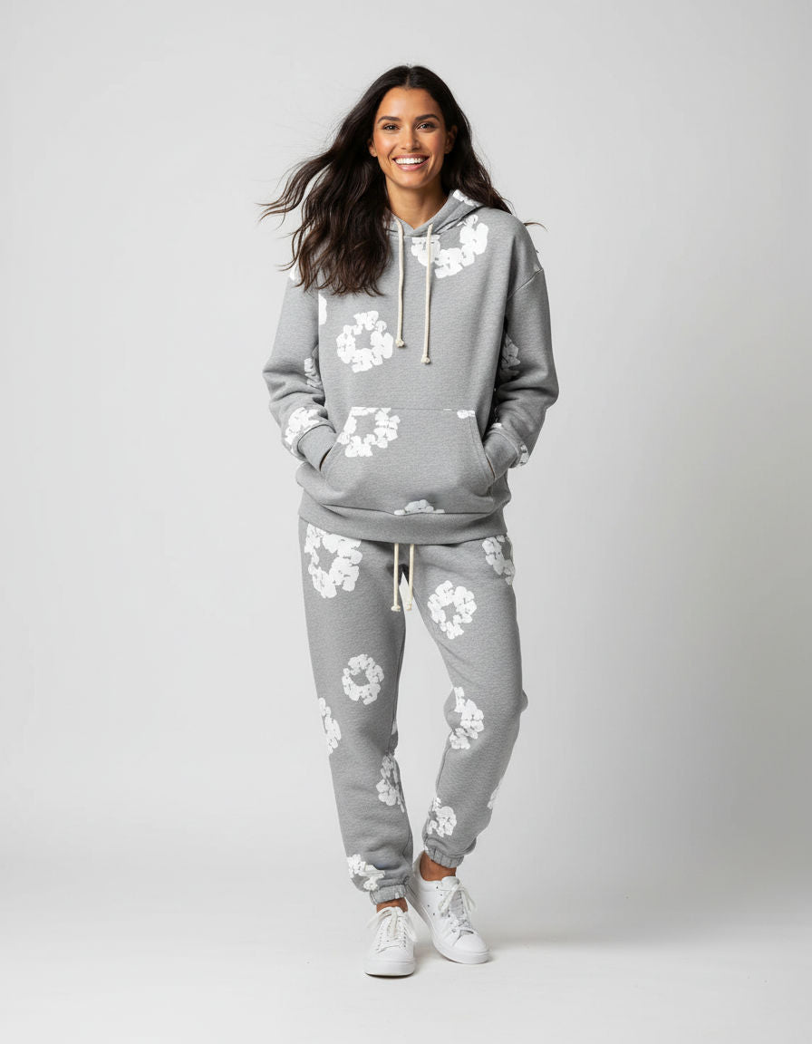 Jogginganzug für Damen mit Kapuzenpullover und Allover-Blumenprint