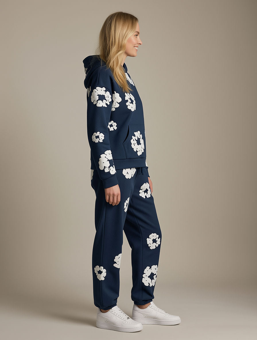 Jogginganzug für Damen mit Kapuzenpullover und Allover-Blumenprint