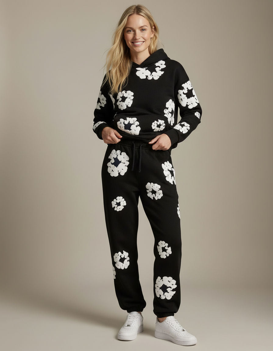 Jogginganzug für Damen mit Kapuzenpullover und Allover-Blumenprint