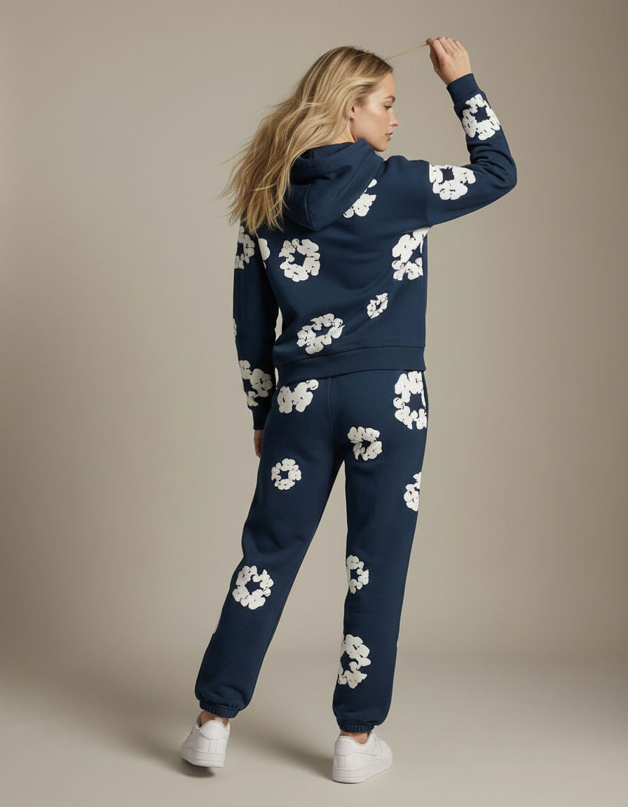 Jogginganzug für Damen mit Kapuzenpullover und Allover-Blumenprint
