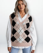 Karierter Pullunder für Damen mit V-Ausschnitt