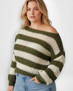 Gestreifter Pullover für Damen mit überschnittenen Schultern und Langarm-Design