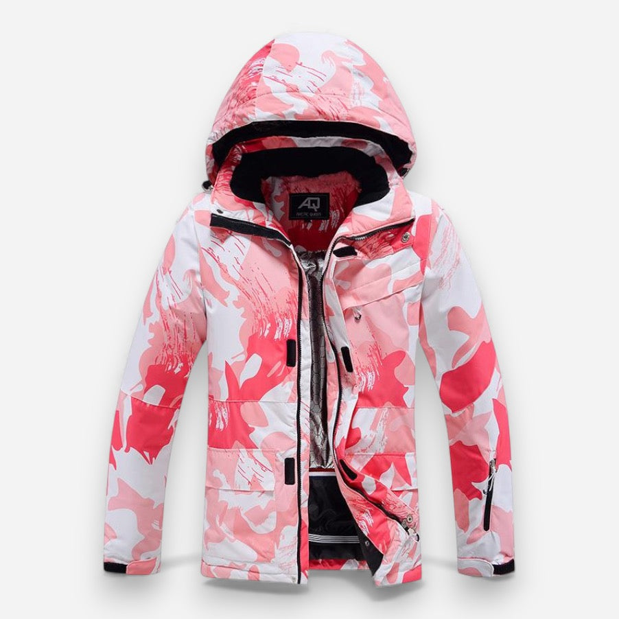 Skianzug für Damen mit rosa Camouflage-Jacke und einfarbiger Hose