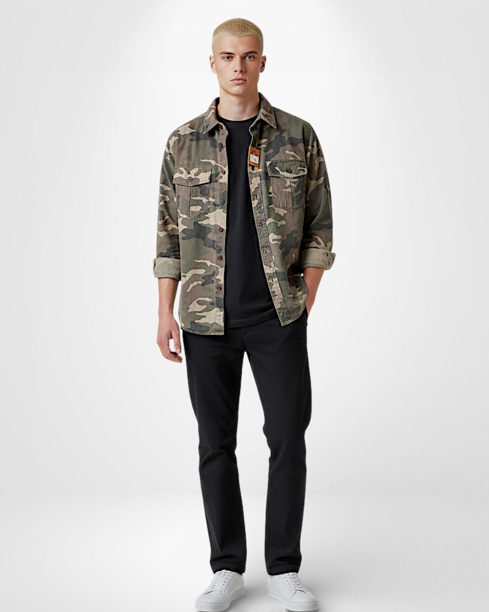 Shirtjacke für Herren im Camouflage-Design mit Knopfverschluss und Brusttaschen