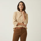 Bluse für Damen mit weitem Stehkragen in geradem Schnitt und 3/4-Ärmeln