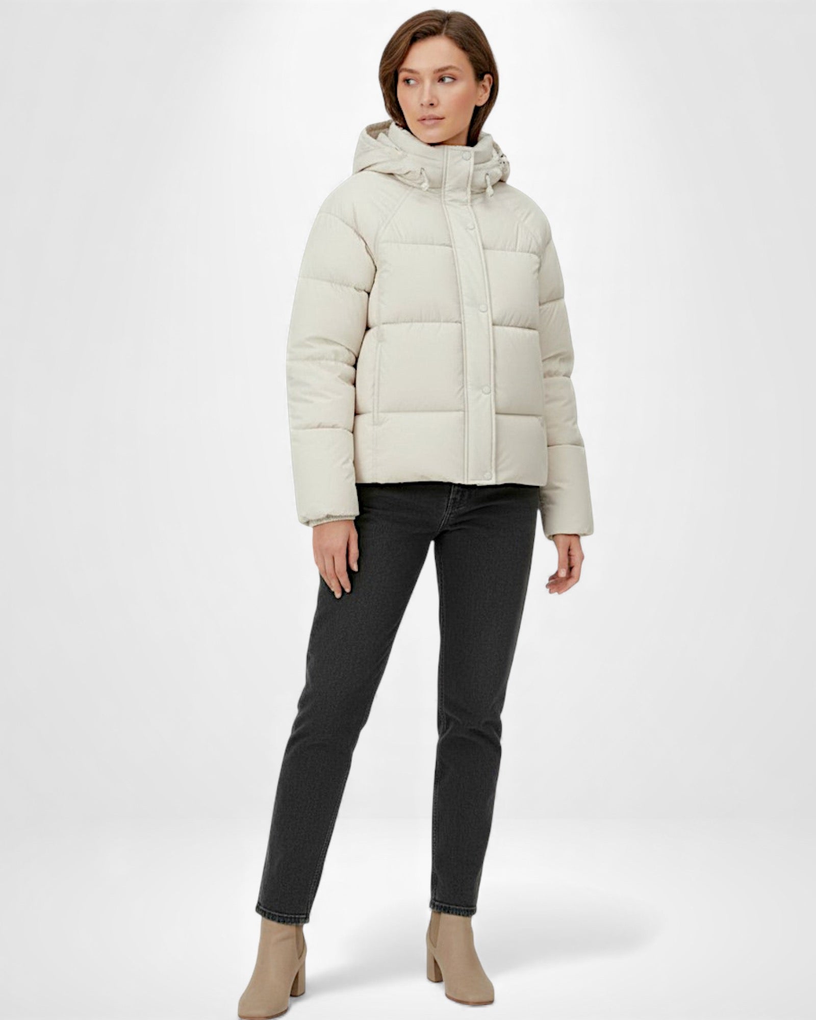 Kurze Steppjacke für Damen mit Kapuze und geradem Schnitt