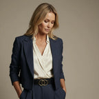 Hosenanzug für Damen als Zweiteiler mit Nadelstreifen und kurzem Blazer mit gerader Hose