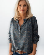Bluse für Damen im Vintage-Stil mit Halbknopfleiste