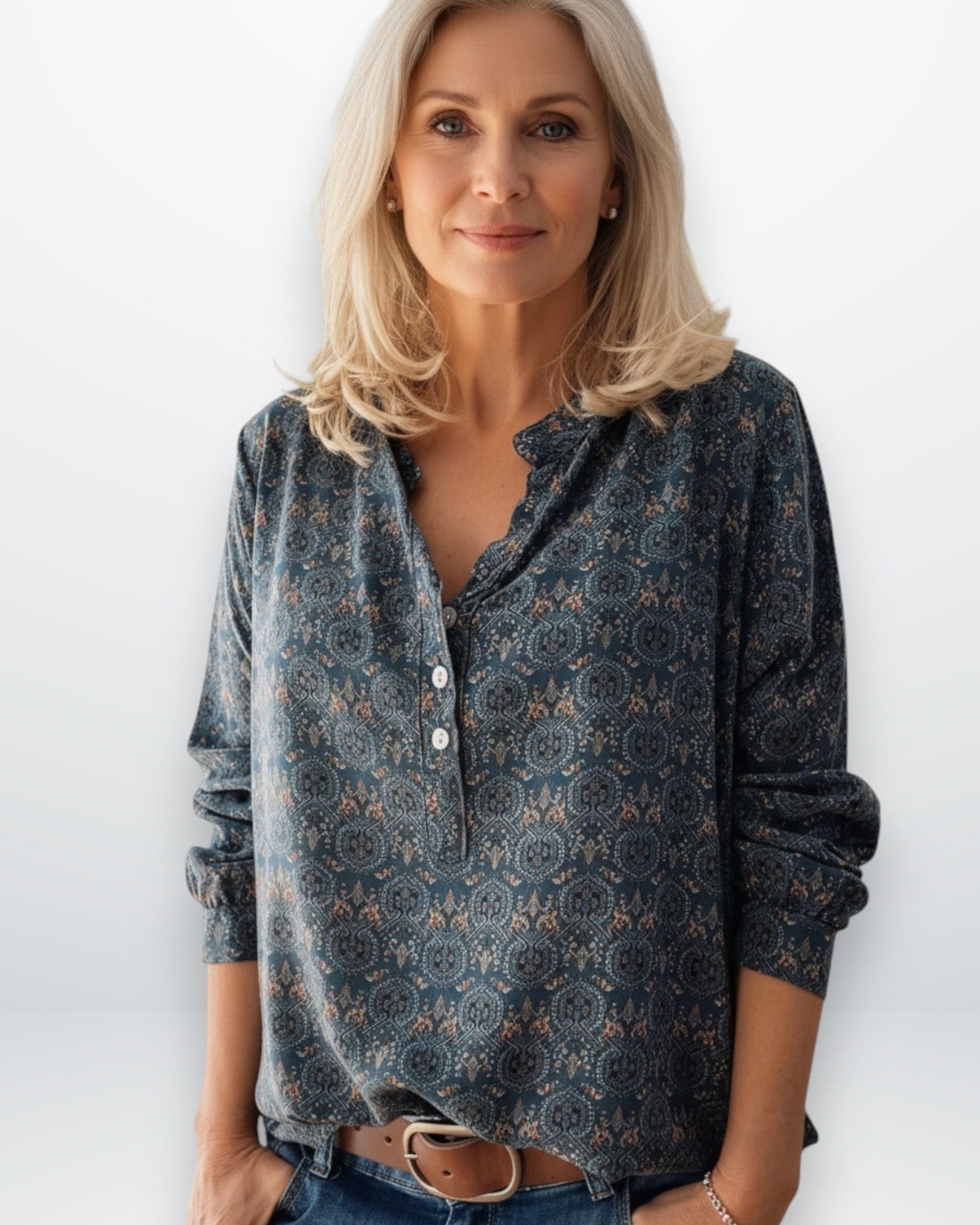 Bluse für Damen im Vintage-Stil mit Halbknopfleiste